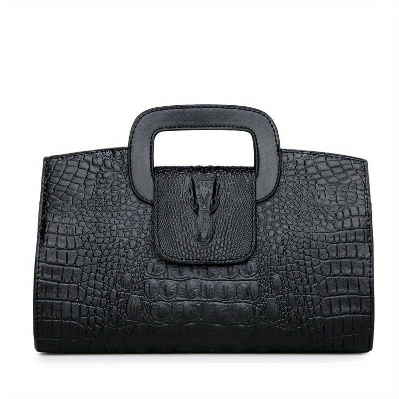 Crocodile Embossed Handbag Buckle Decor Crossbody Bag