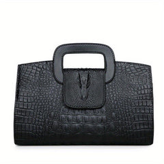 Crocodile Embossed Handbag Buckle Decor Crossbody Bag