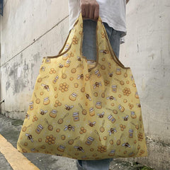 Bee Print Shoulder Bag Lightweight Shopper Bag Foldable All Match Bag