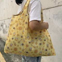 Bee Print Shoulder Bag Lightweight Shopper Bag Foldable All Match Bag