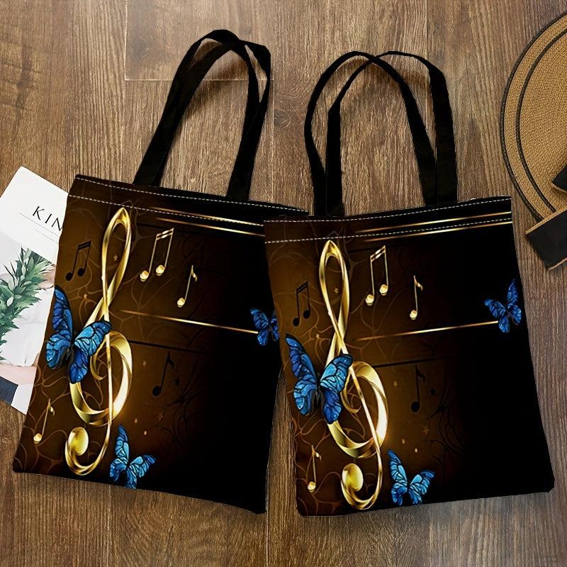 Music Note Print Shoulder Bag for Work & School