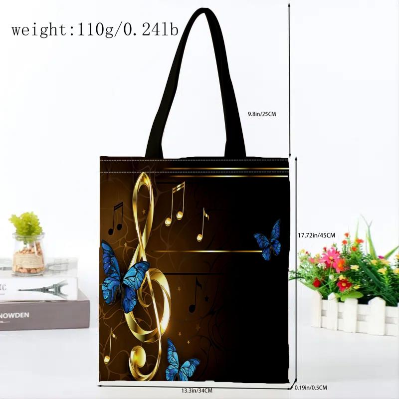Music Note Print Shoulder Bag for Work & School