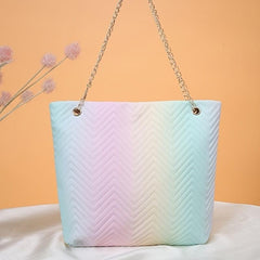 Gradient Tote Quilted Shoulder Bag Chain Turn Lock Detail Faux Leather