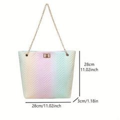 Gradient Tote Quilted Shoulder Bag Chain Turn Lock Detail Faux Leather