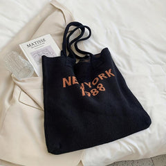 Letter Graphic Knitted Tote Bag Large Capacity Y2K Grunge Hobo Bag