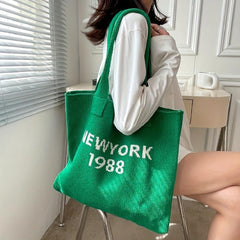 Letter Graphic Knitted Tote Bag Large Capacity Y2K Grunge Hobo Bag