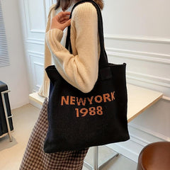 Letter Graphic Knitted Tote Bag Large Capacity Y2K Grunge Hobo Bag