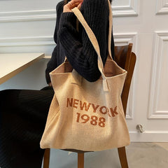 Letter Graphic Knitted Tote Bag Large Capacity Y2K Grunge Hobo Bag