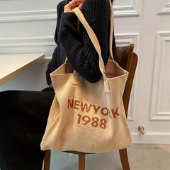 Letter Graphic Knitted Tote Bag Large Capacity Y2K Grunge Hobo Bag