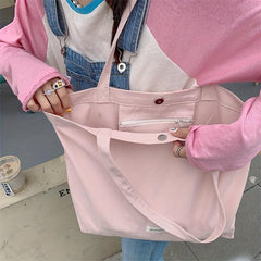 Pink Canvas Shoulder Bag Large Capacity Lightweight Storage Bag