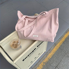 Pink Canvas Shoulder Bag Large Capacity Lightweight Storage Bag