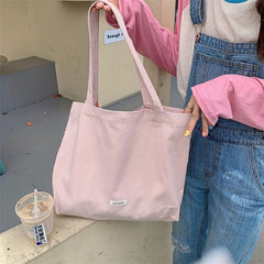 Pink Canvas Shoulder Bag Large Capacity Lightweight Storage Bag