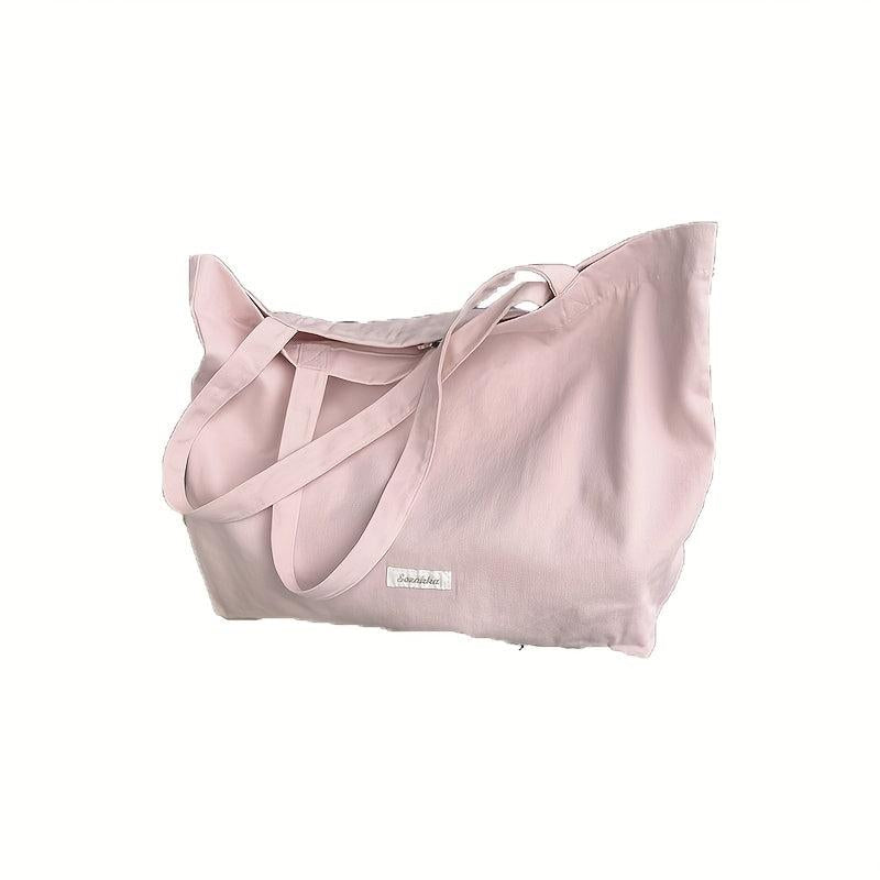 Pink Canvas Shoulder Bag Large Capacity Lightweight Storage Bag