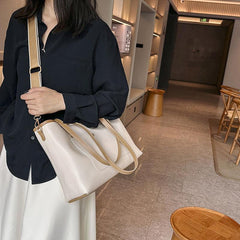 Large Tote Bag PU Leather Shoulder Crossbody Wide Strap
