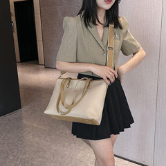Large Tote Bag PU Leather Shoulder Crossbody Wide Strap
