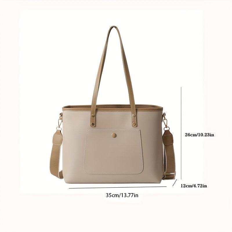 Large Tote Bag PU Leather Shoulder Crossbody Wide Strap