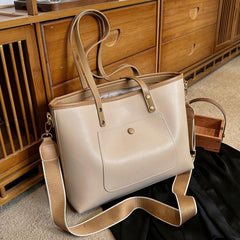 Large Tote Bag PU Leather Shoulder Crossbody Wide Strap