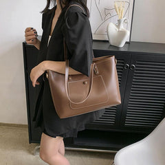 Large Tote Bag PU Leather Shoulder Crossbody Wide Strap