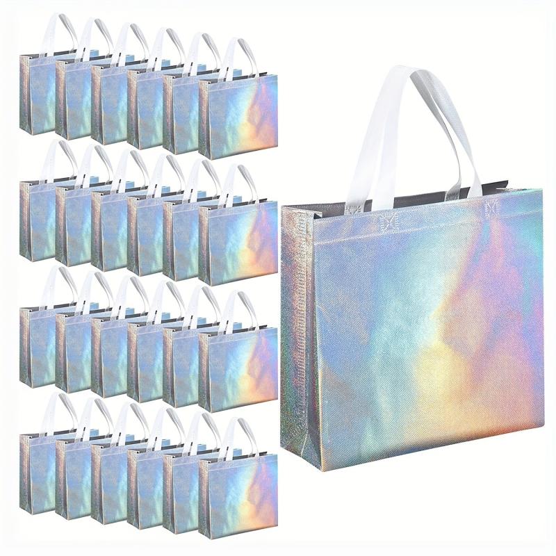 4 Reusable Gift Bags Laser Grocery Portable Shopping Tote Bags