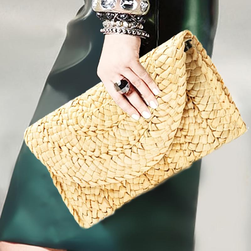 Straw Flap Clutch Bag Minimalist Style Vacation Phone Bag