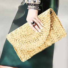 Straw Flap Clutch Bag Minimalist Style Vacation Phone Bag