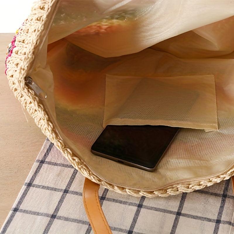 Rainbow Stripes Straw Bag Boho Style Tote Bag Woven Shoulder Bag