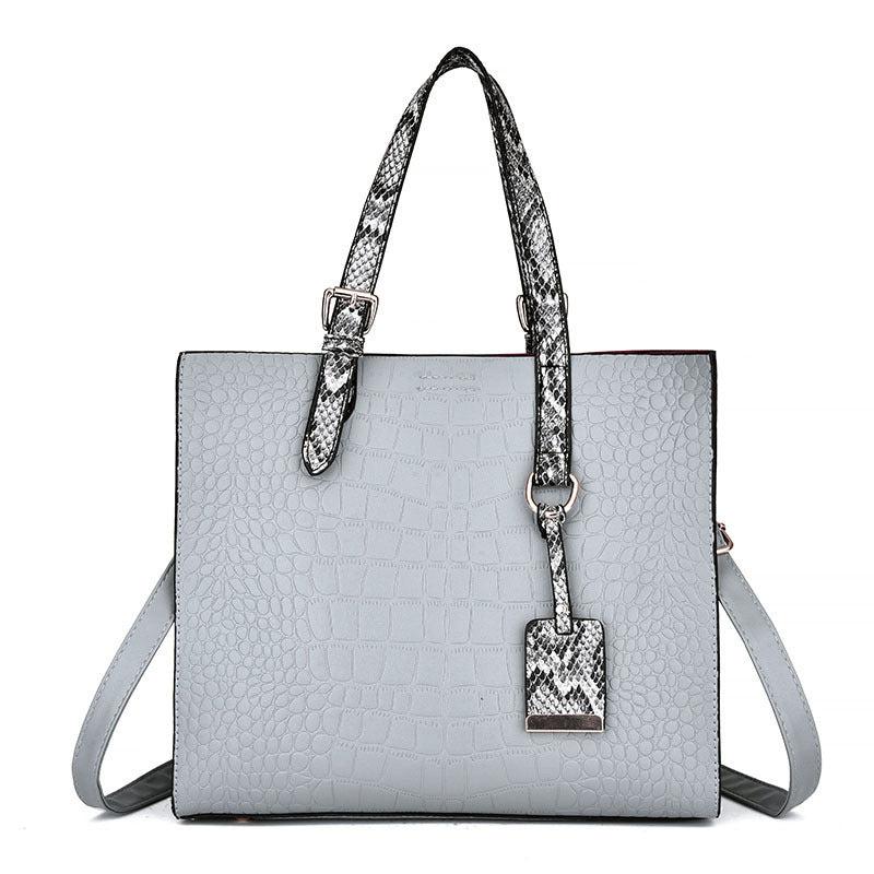 Crocodile Embossed Square Satchel Bag with Snake Skin Straps