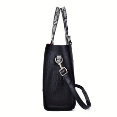 Crocodile Embossed Square Satchel Bag with Snake Skin Straps
