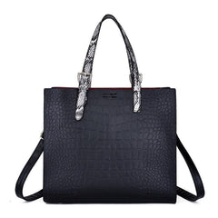 Crocodile Embossed Square Satchel Bag with Snake Skin Straps