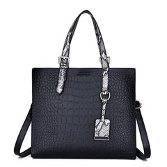 Crocodile Embossed Square Satchel Bag with Snake Skin Straps