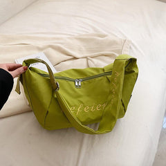Casual Letter Embroidered Crescent Crossbody Bag