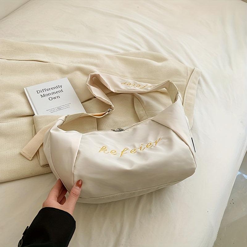 Casual Letter Embroidered Crescent Crossbody Bag