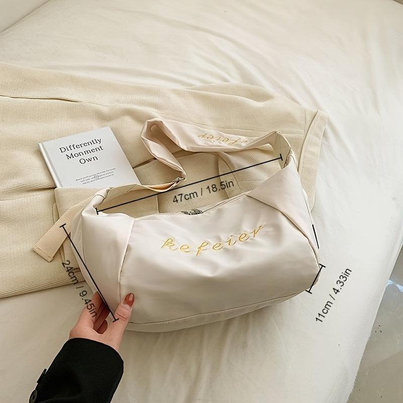 Casual Letter Embroidered Crescent Crossbody Bag