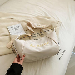Casual Letter Embroidered Crescent Crossbody Bag