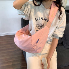 Casual Letter Embroidered Crescent Crossbody Bag