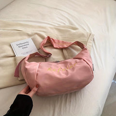Casual Letter Embroidered Crescent Crossbody Bag