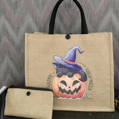 Halloween Pumpkin Candy Bag Large Tote Reusable Shopping Bag with Coin Purse