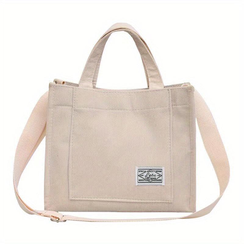 Women's Corduroy Tote Bag with Letter Patch - Crossbody Satchel Purse