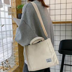 Women's Corduroy Tote Bag with Letter Patch - Crossbody Satchel Purse