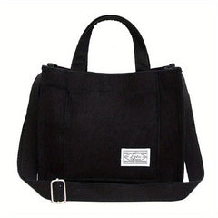 Women's Corduroy Tote Bag with Letter Patch - Crossbody Satchel Purse