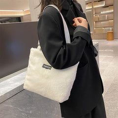 Plush Shoulder Bag Large Shopping Tote with Zipper