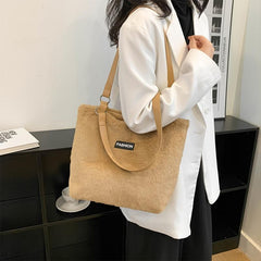 Plush Shoulder Bag Large Shopping Tote with Zipper