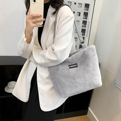 Plush Shoulder Bag Large Shopping Tote with Zipper