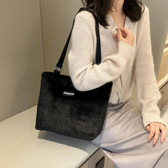 Plush Shoulder Bag Large Shopping Tote with Zipper