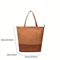 Vintage Stitching Tote Bag Contrast Shoulder Bag Large Capacity Shopping Handbag