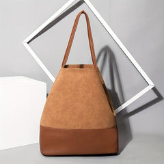 Vintage Stitching Tote Bag Contrast Shoulder Bag Large Capacity Shopping Handbag