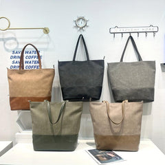 Vintage Stitching Tote Bag Contrast Shoulder Bag Large Capacity Shopping Handbag