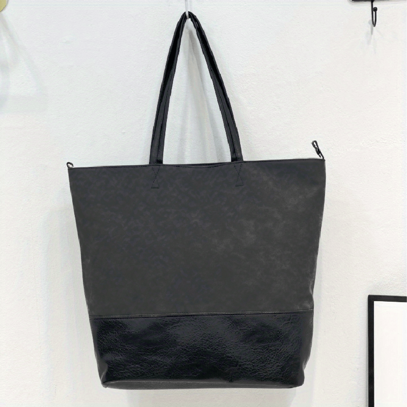 Vintage Stitching Tote Bag Contrast Shoulder Bag Large Capacity Shopping Handbag