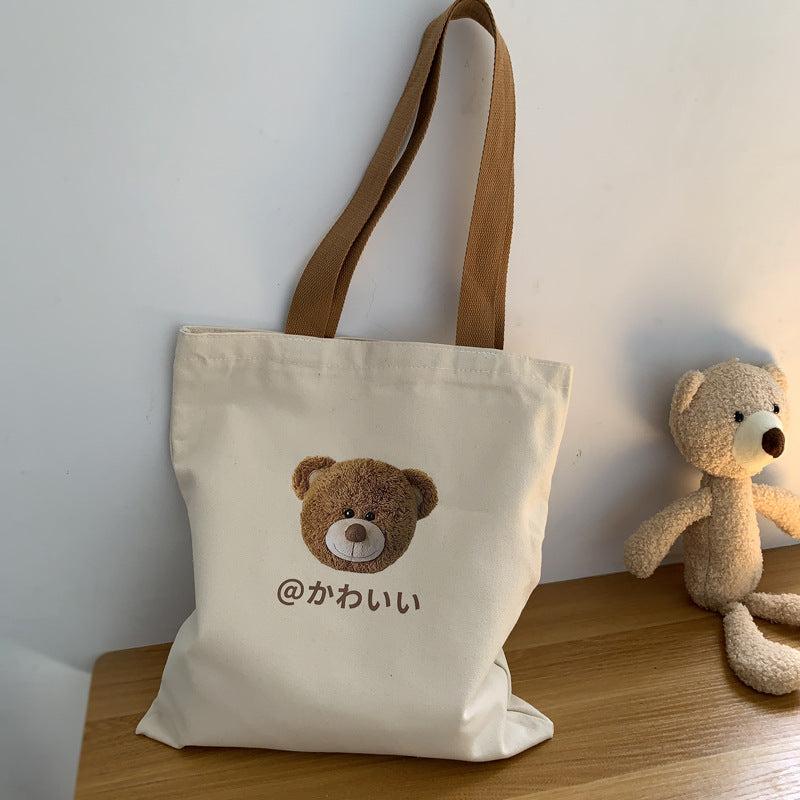Bear Print Tote Bag Literary Canvas Shoulder Bag