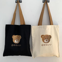 Bear Print Tote Bag Literary Canvas Shoulder Bag